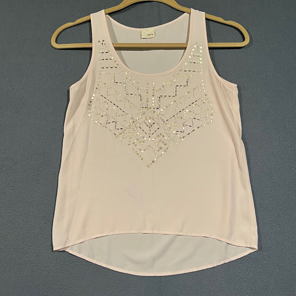 Daytrip Tank Top Women Small Blush Pink Embellished Boho High Low Studs Sparkle
